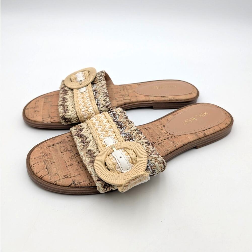 Nine West Pappy Slip-On Slide Sandals Women's Natural Multi Size US8.5M EU39